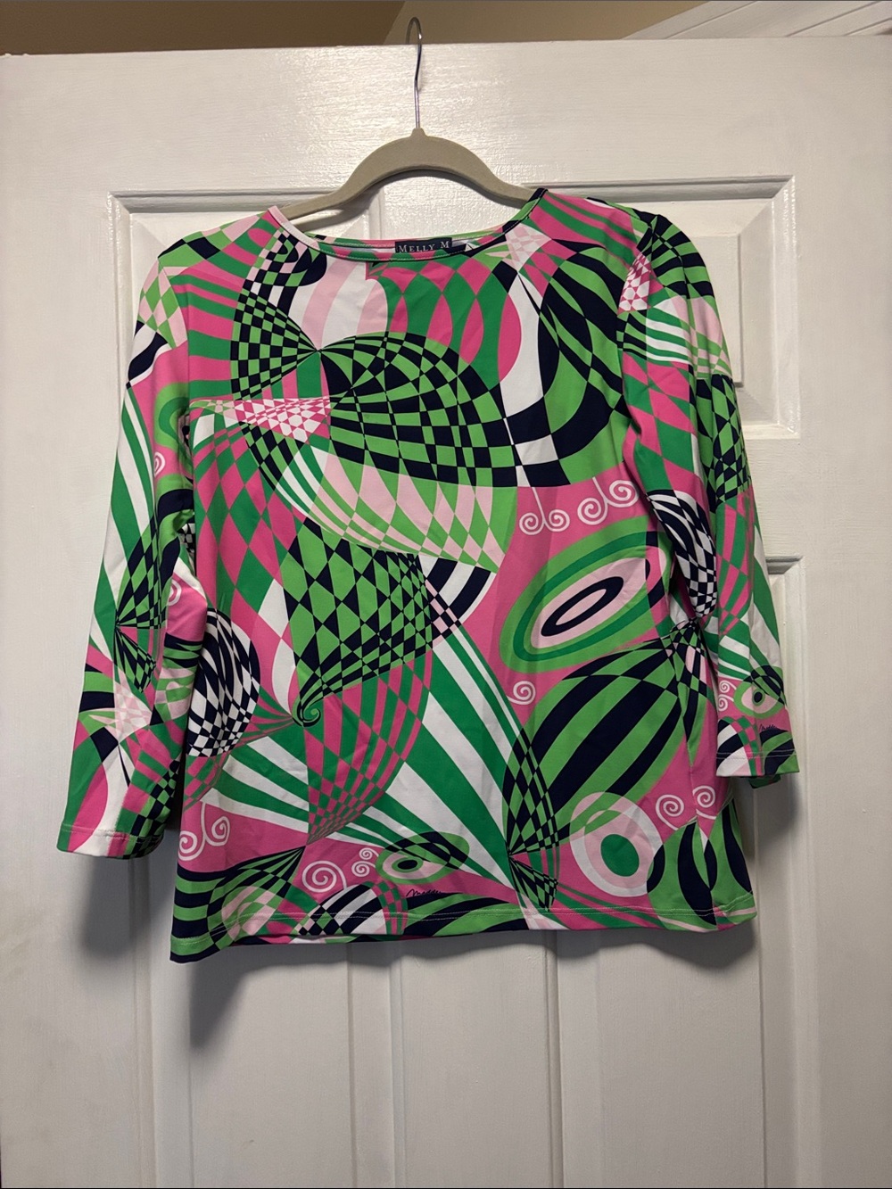 Abstract Print Long Sleeve Top - Pink & Green swim shirt